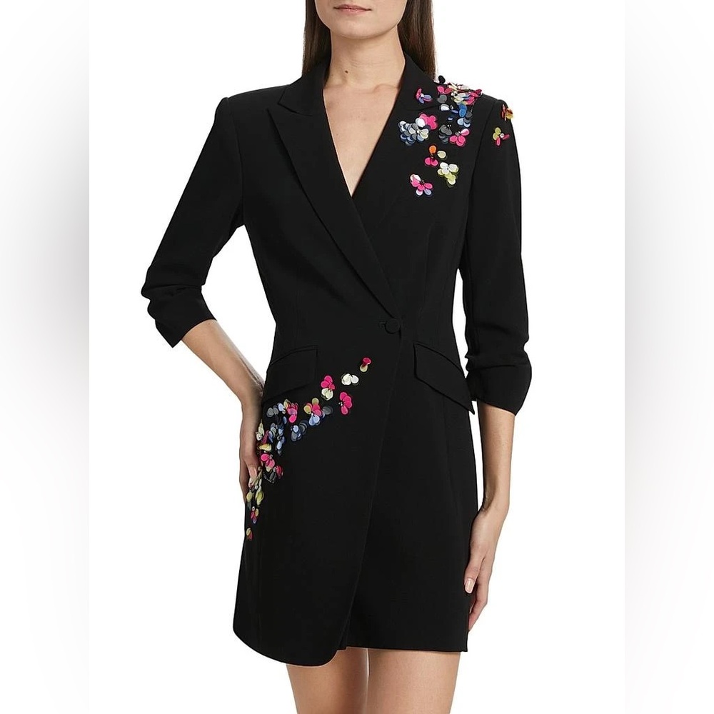 Cinq a Sept Linnea Paillette Vines Minidress Black Blazer Dress